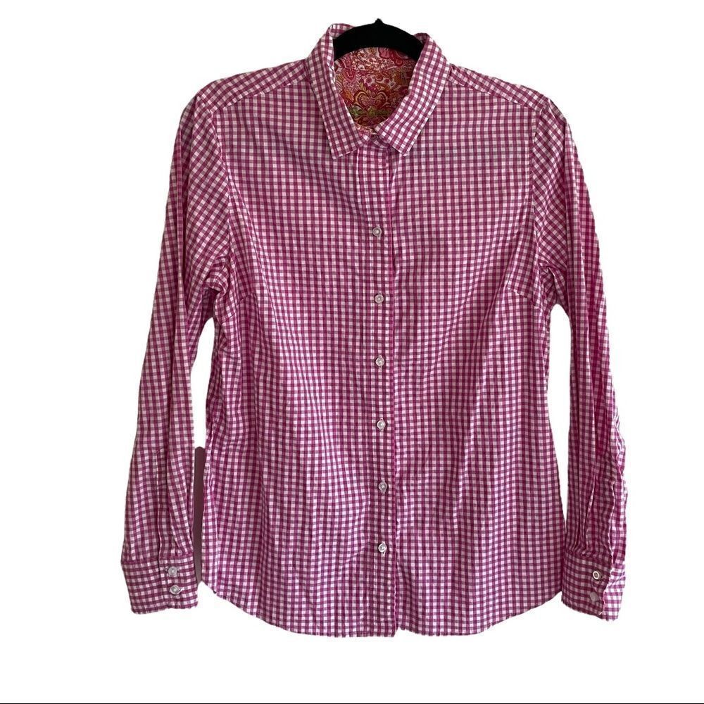 Robert Graham Cotton Fuchsia White Gingham Button Front Shirt Blouse M